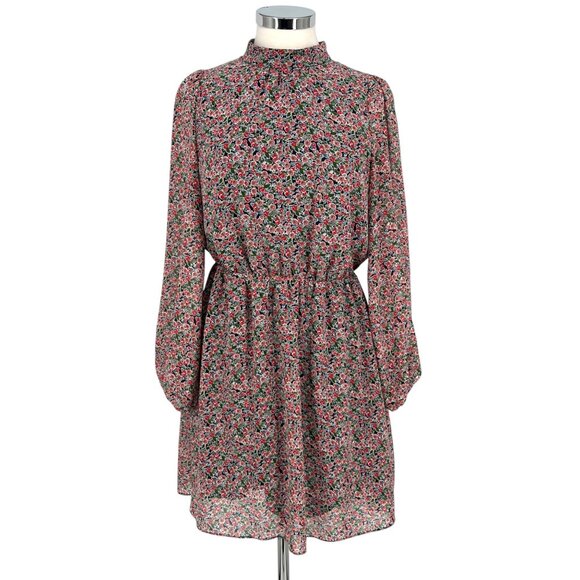 Boden Floral High Neck Long Sleeve A-Line Dress Multicolor Size 6 - Picture 1 of 13